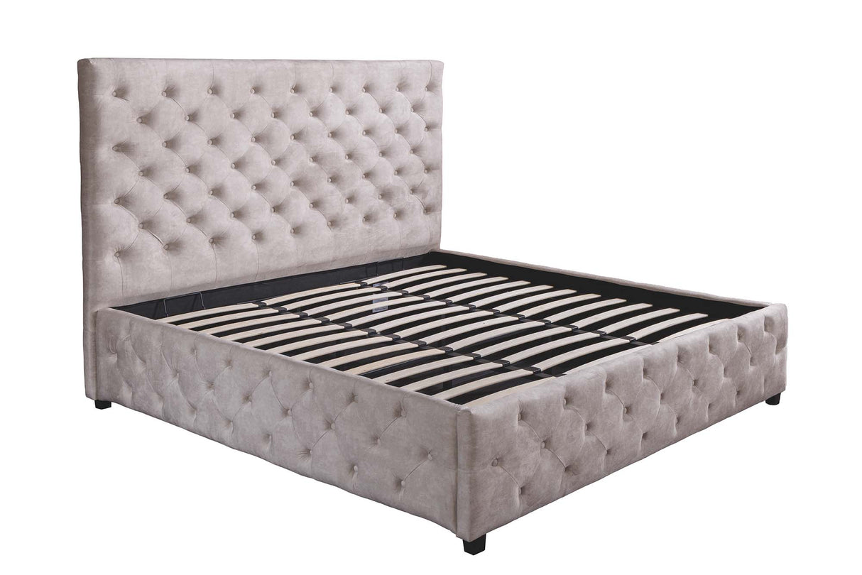 Bed PARIS 160x200cm CHESTERFIELD look velvet champagne beige w/ storage space