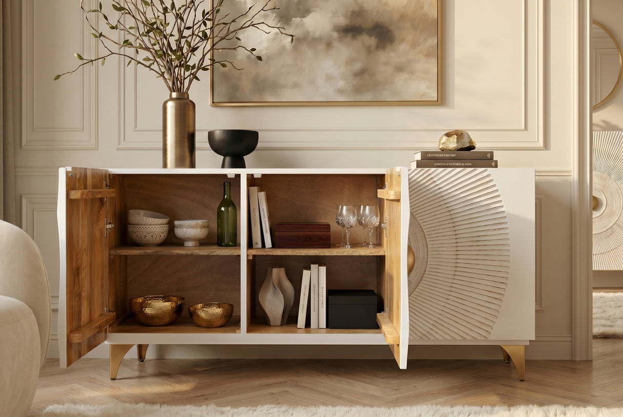 Sideboard GOLDEN SUNSET 140cm 3D Mangoholz weiß