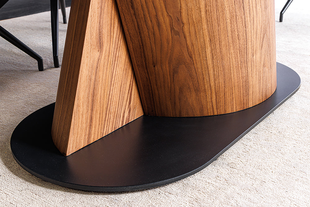 Dining table ELEMENTS 180-260cm extendable walnut frame w/ ceramic top taupe grey marble look