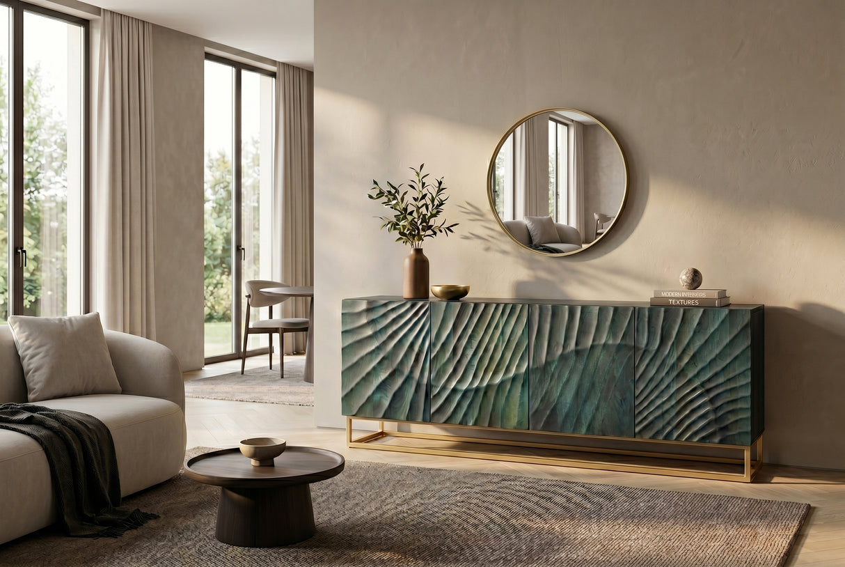Sideboard SCORPION 180cm 3D mango wood turquoise gold