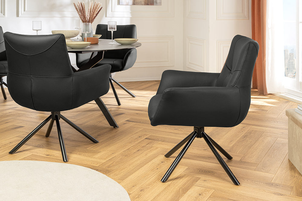 Drehstuhl SIGNATURE 360° mit Armlehnen Federkern Leder schwarz drehbar