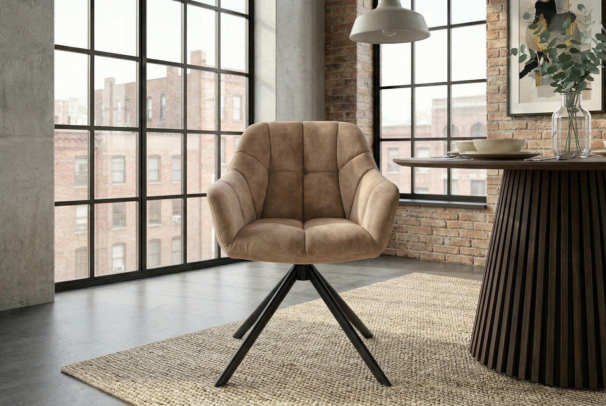 Swivel chair PAPILLON rotatable 180° w/ armrests velvet champagne greige