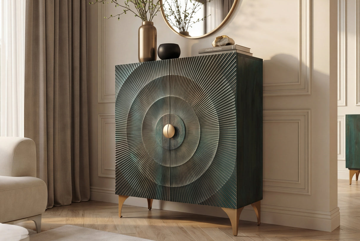 Highboard GOLDEN SUNSET 120cm 3D mango wood turquoise