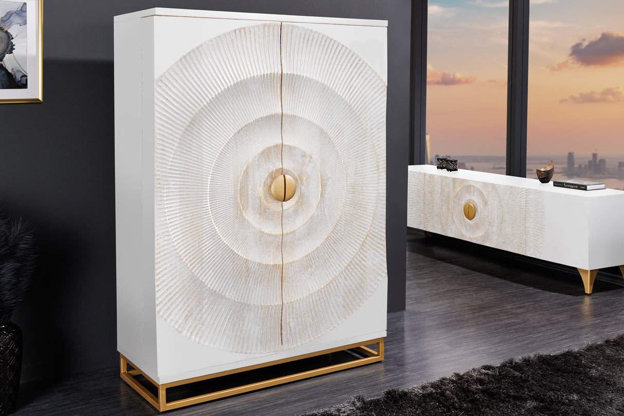 Bar cabinet GOLDEN SUNSET 140cm 3D mango wood white handmade