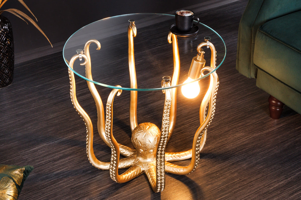 Beistelltisch OCTOPUS 50cm mit Lampe gold