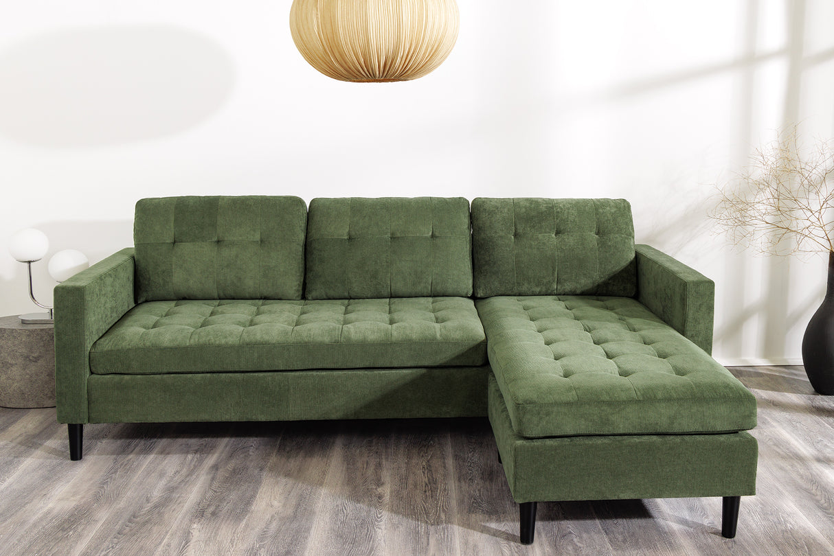 Corner sofa STOCKHOLM 220cm 3-seater cord green