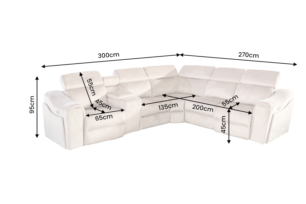 Corner sofa PRIME multifunctional electrically adjustable w/ storage space vogue velvet beige