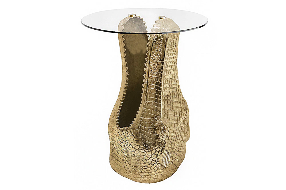 Side table WILDLIFE CROCODILE 50cm round coffee table tempered glass gold