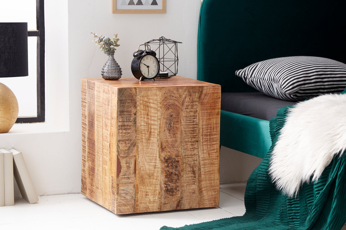 Side table stool FACTORY 40cm with wheels mango wood natural