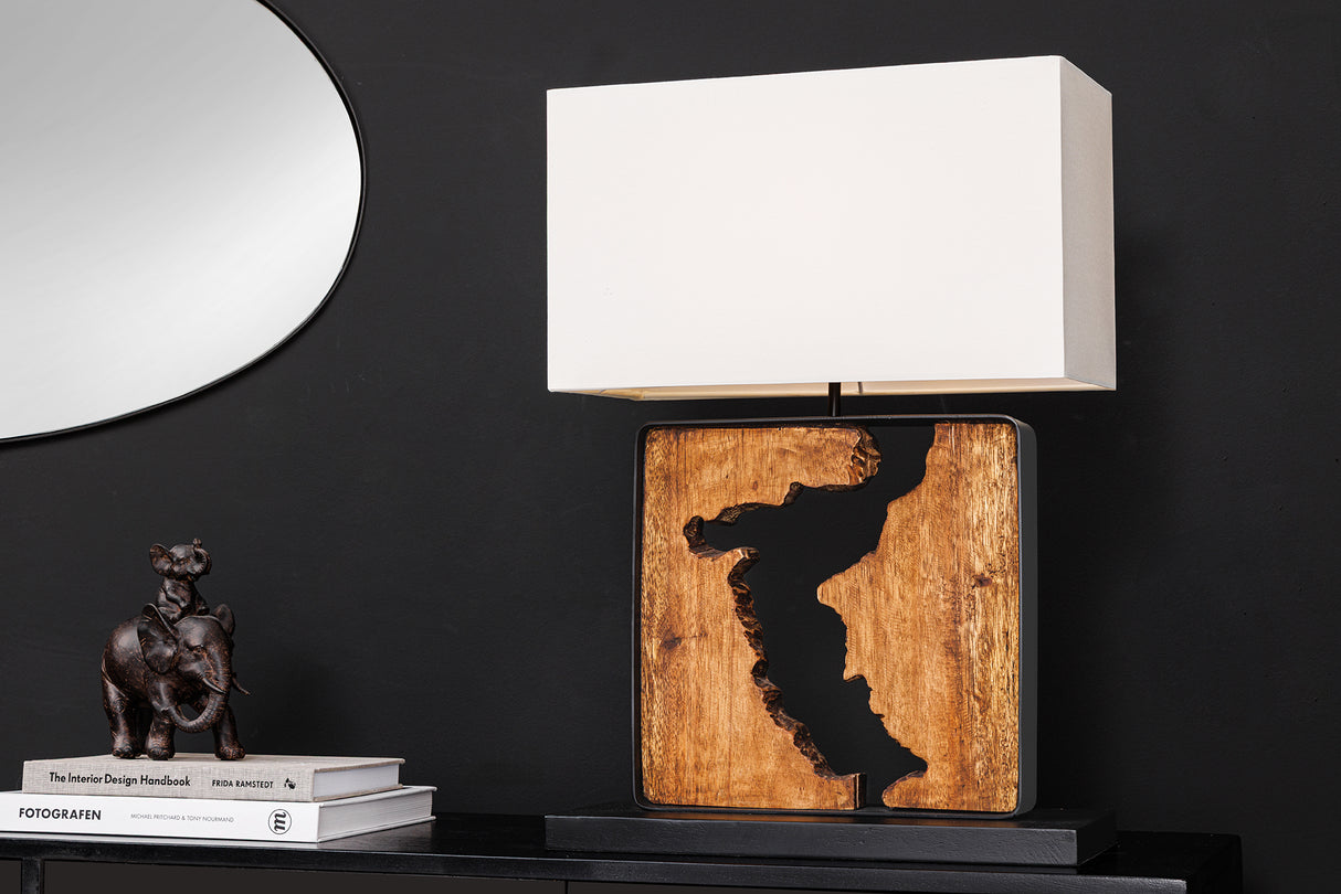 Table lamp DESIGNED BY NATURE 60cm raintree wood natural black w/ white shade handmade