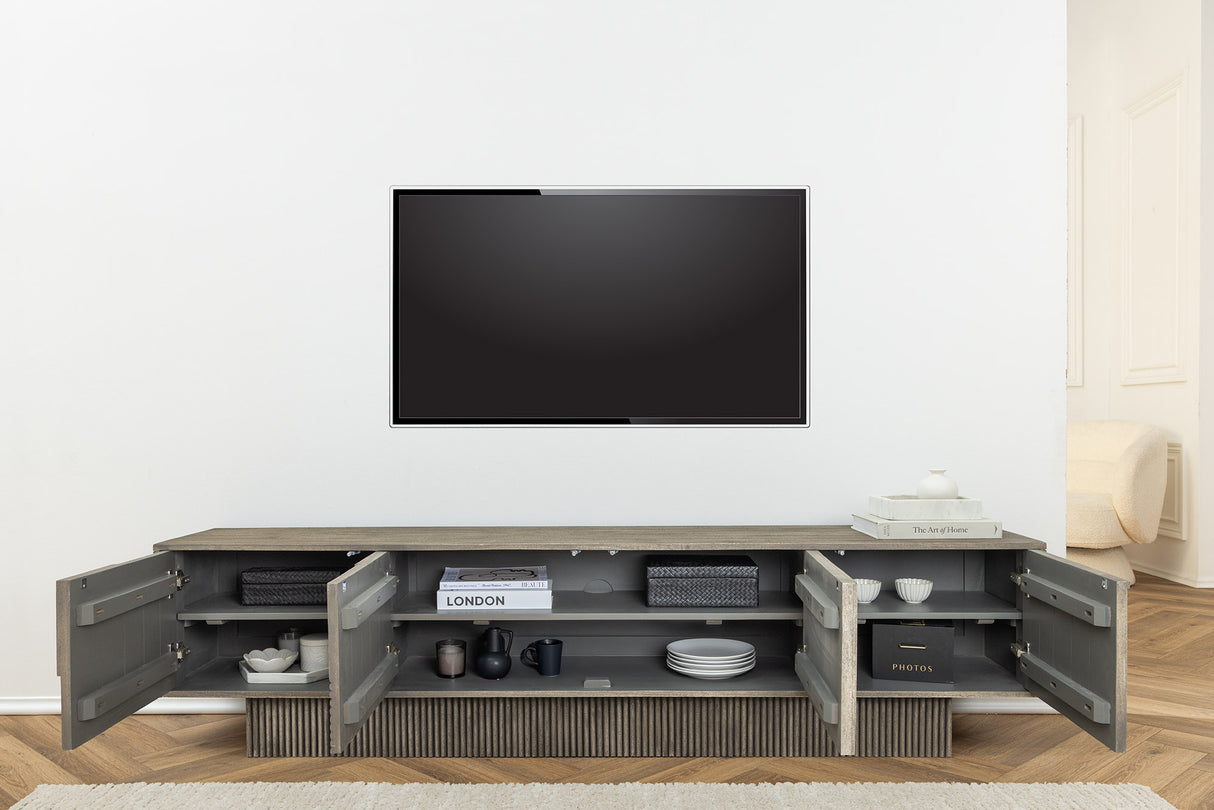 TV-Board ART DECO 200cm 3D Mangoholz Rauchgrau Optik