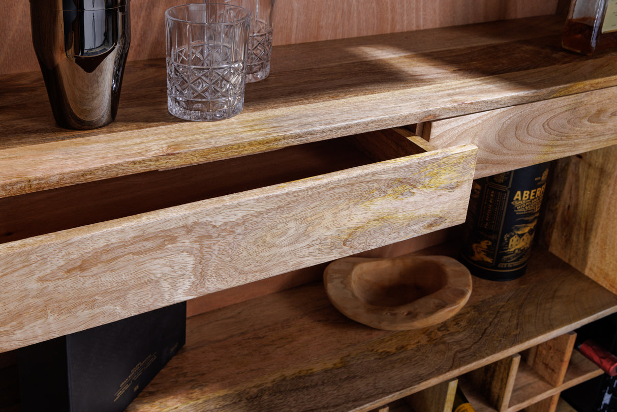 Bar cabinet GOLDEN SUNSET 140cm 3D mango wood white handmade