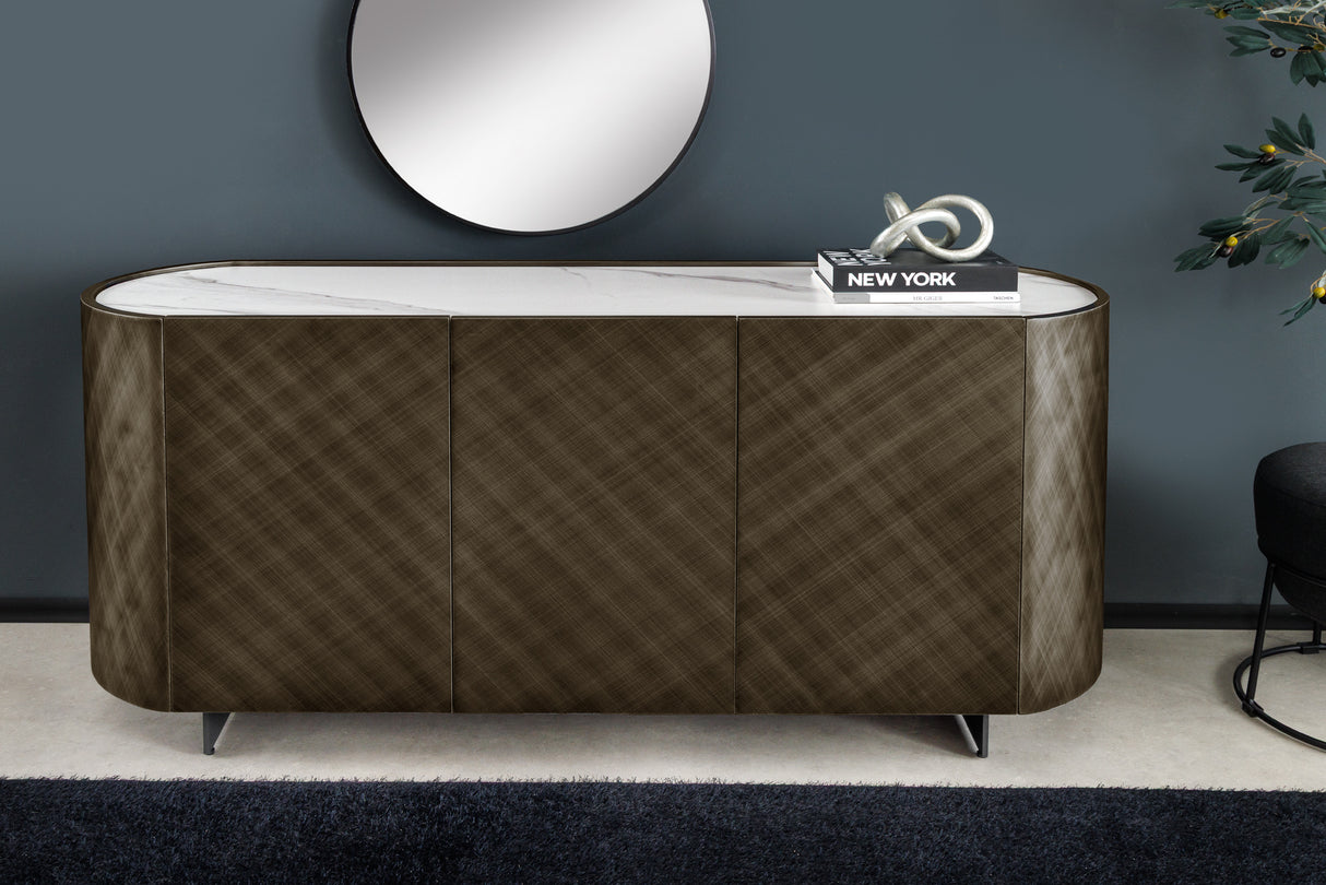 Sideboard REFLECTION 150cm 3D Effekt Bronze mit Keramik Marmorplatte weiß