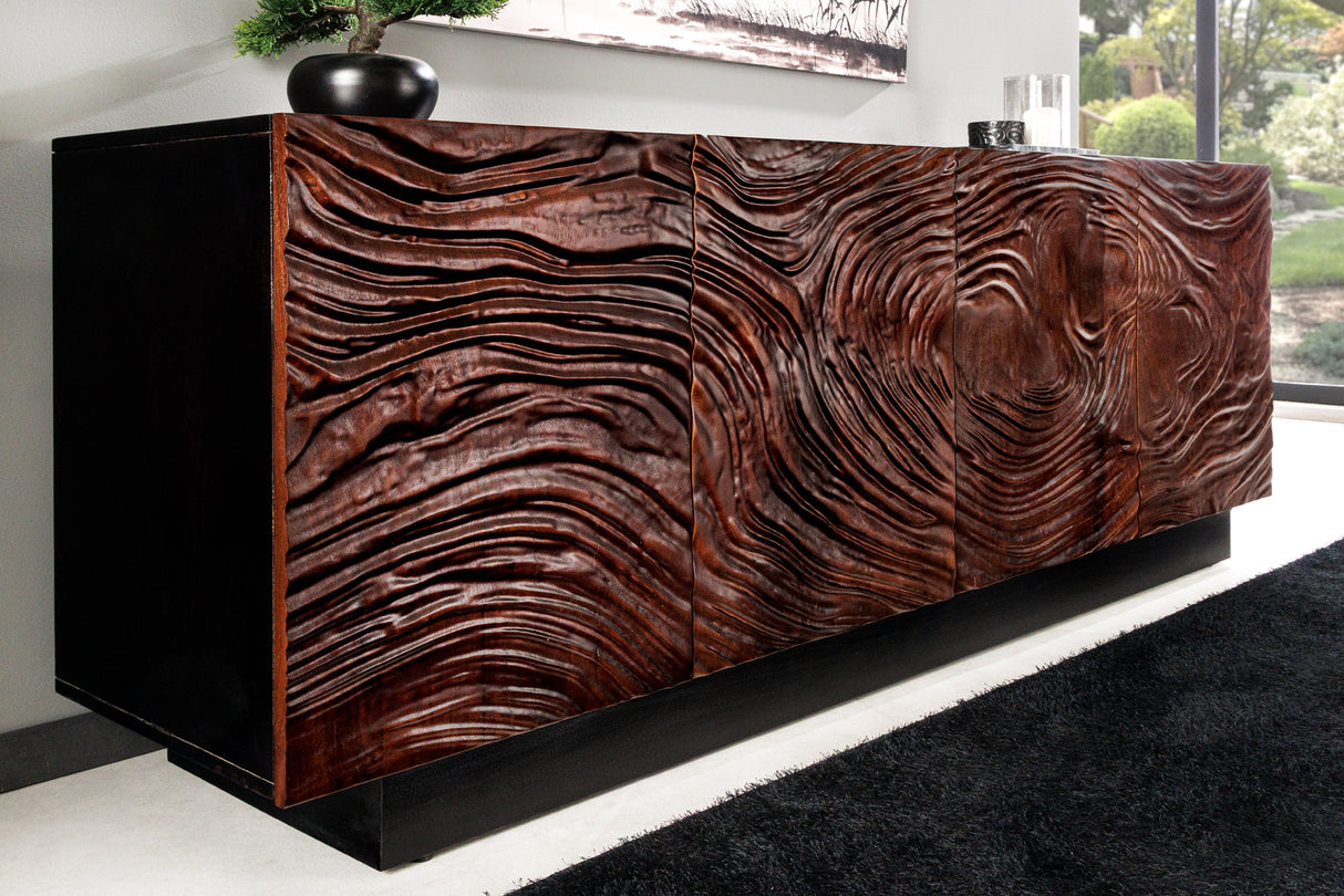Sideboard FLUID 175cm 3D acacia wood black and dark walnut brown