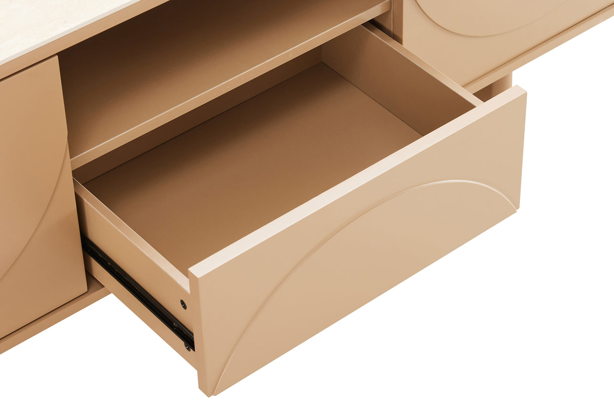 TV Board SAVOY 150cm 3D natural w/ travertine marble ceramic top