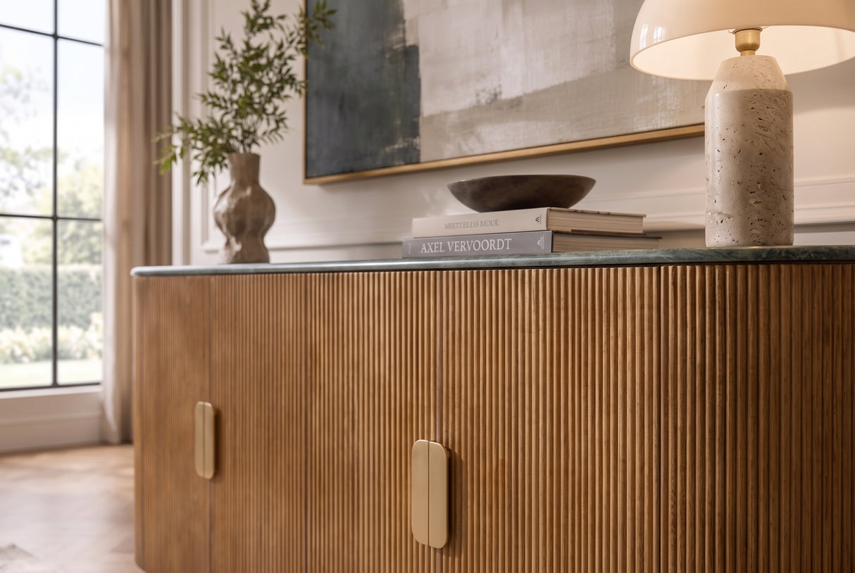 Sideboard VENEZIANO 170cm mango wood and marble top green brown