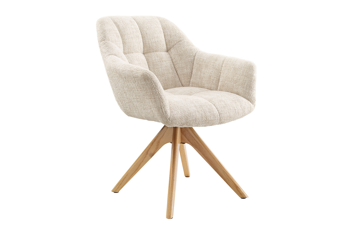 Drehstuhl PAPILLON drehbar 180° m. Armlehnen Chenille Champagner Beige