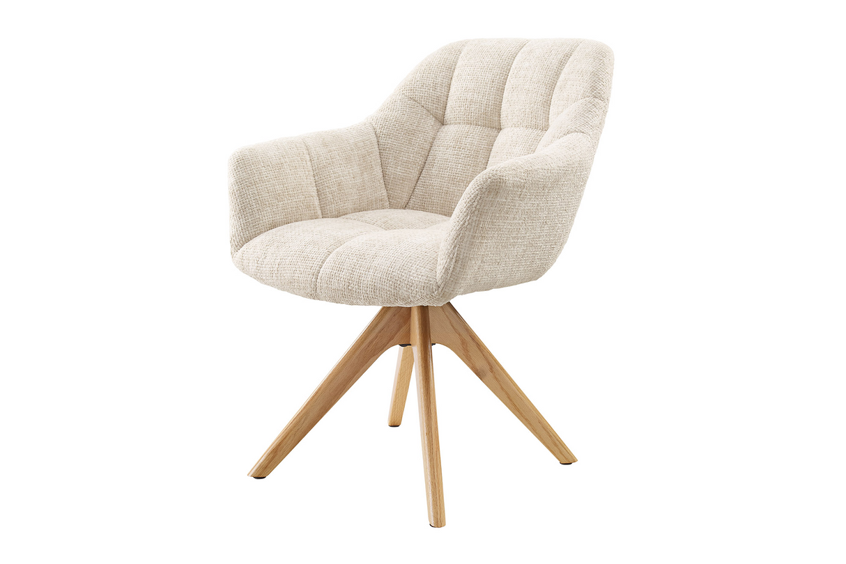 Swivel chair PAPILLON rotatable 180° w/ armrests chenille champagne beige oak
