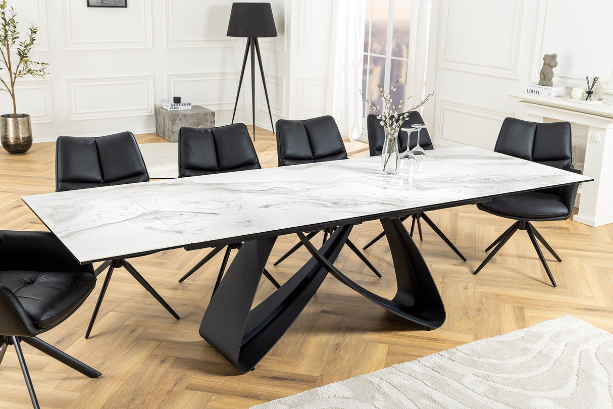 Dining table INFINITY 180-220-260cm marble look white ceramic tempered glass