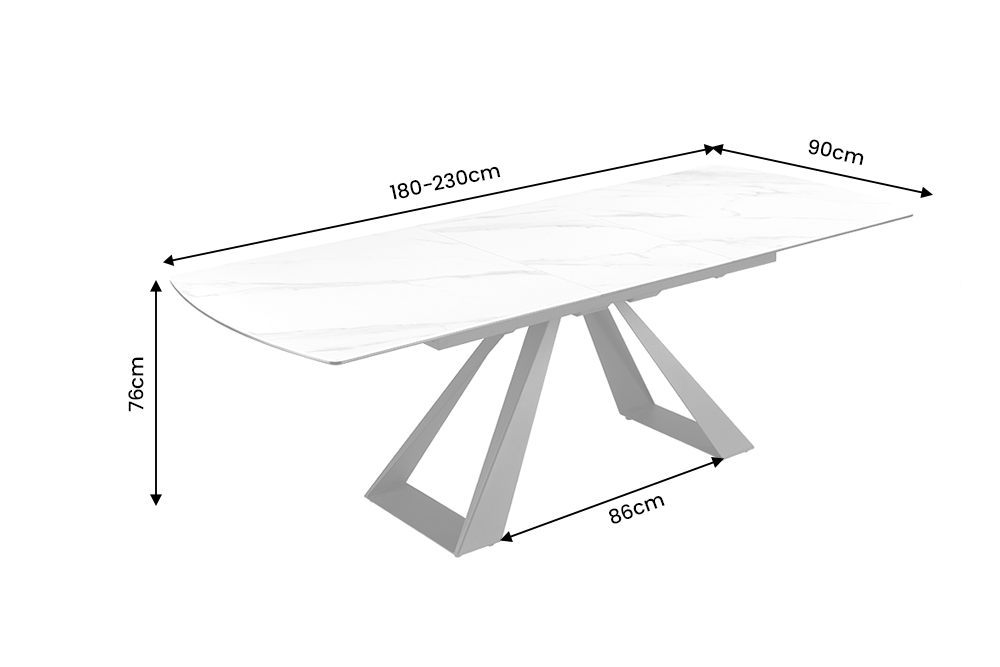 Dining table CONCORD 180-230cm extendable ceramic top white marble