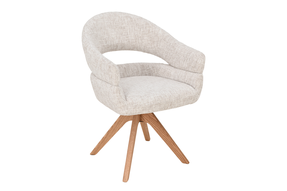 Swivel chair ORGANIKO 180° auto-return w/ armrests chenille fabric beige natural