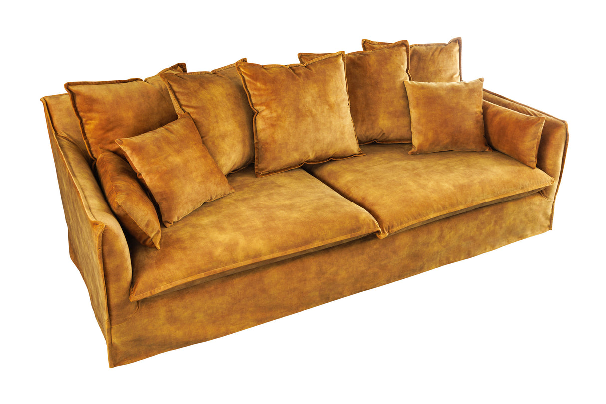 Sofa HEAVEN 200 cm 3-Sitzer Federkern, abnehmbarer Bezug aus strukturiertem Samt, senfgelb