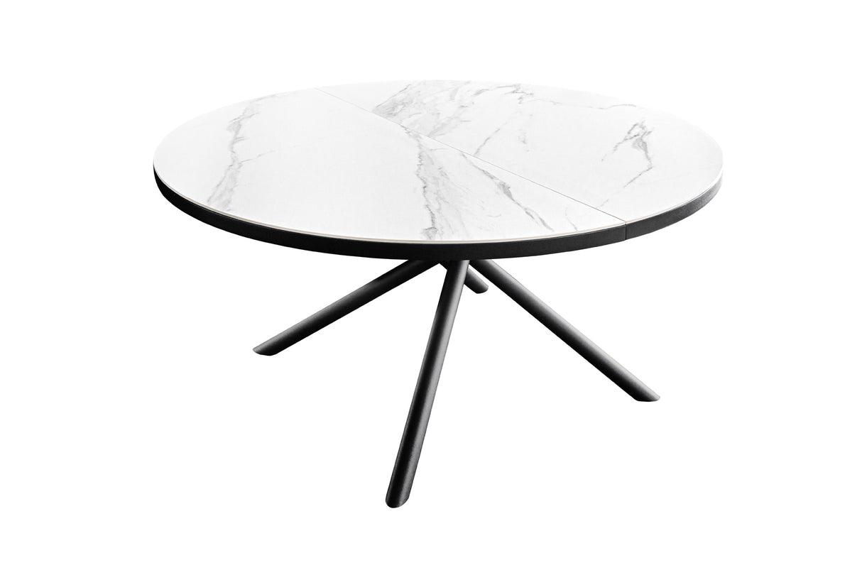 Dining table MIKADO 120-160cm round extendable marble look white ceramic tempered glass