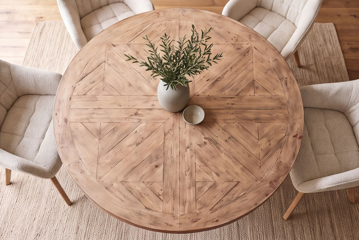 Dining table HAMPTONS 140cm round recycled pine wood light brown creamy