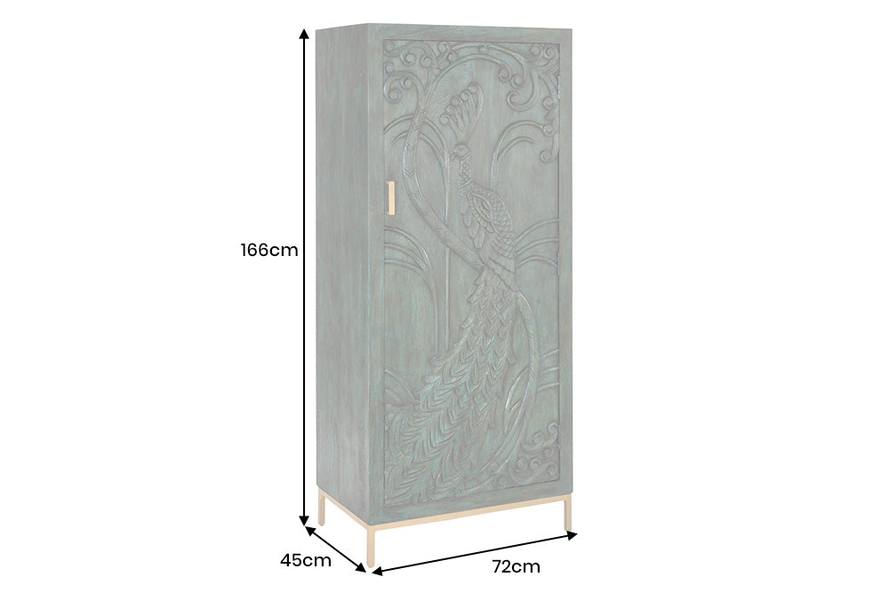 Highboard PEACOCK 170cm 3D mango wood antique look dark green gold handmade