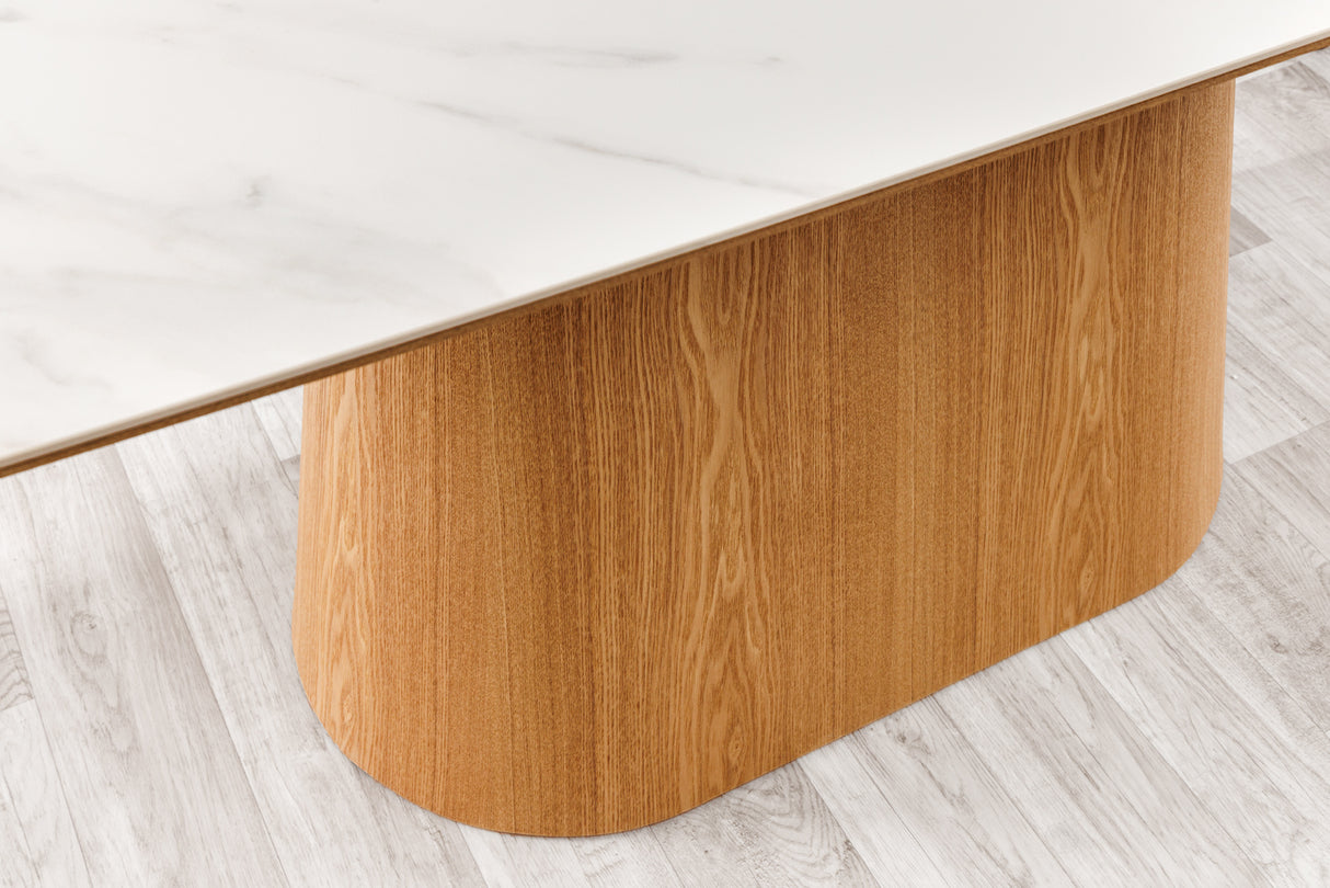 Esstisch UNIQUE 200cm Gestell Eichenholz furniert Keramik weiße Marmorplatte