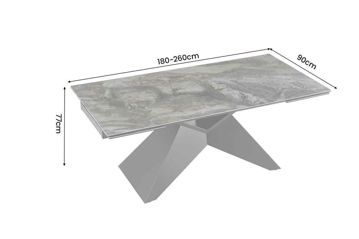 Dining table DIAMOND 180-260cm extendable ceramic taupe w/ geometric black iron base