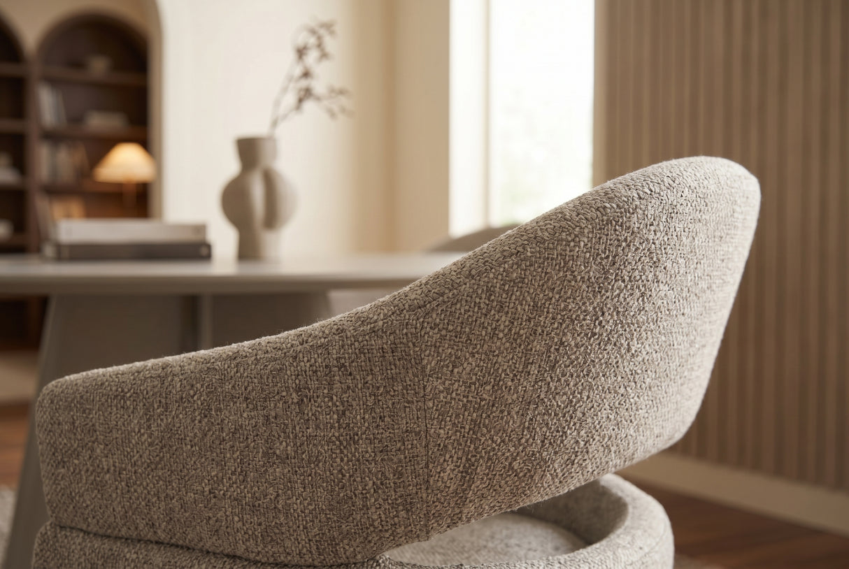 Swivel chair ORGANIKO 180° auto-return w/ armrests textured fabric taupe beige brown