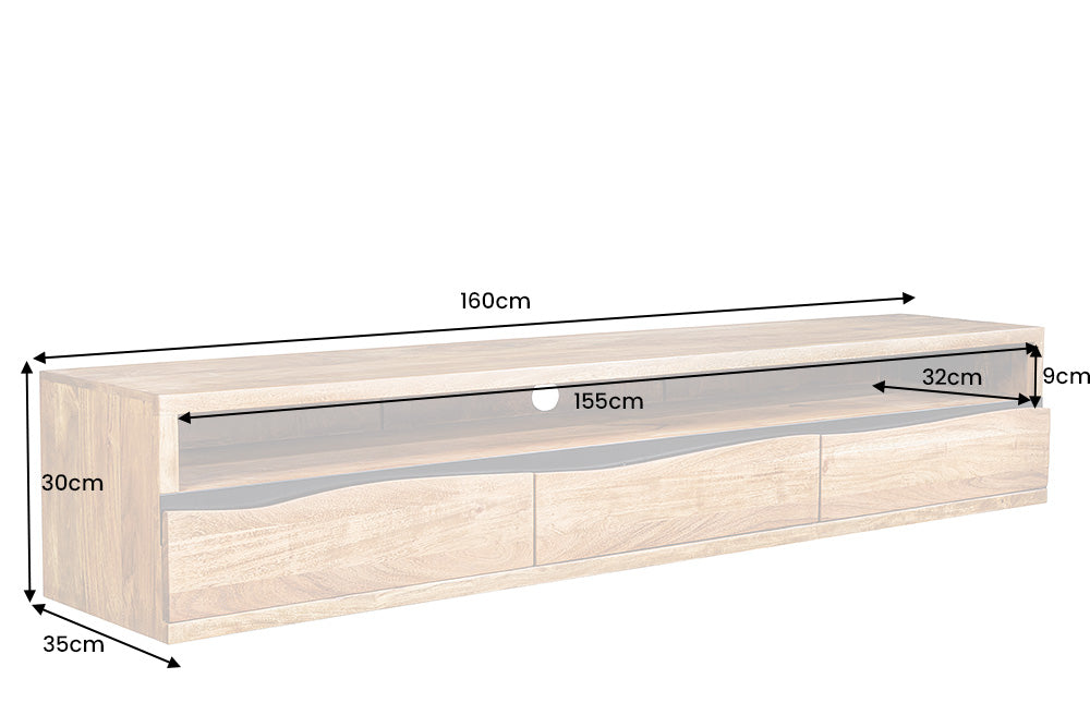 TV-Board MAMMUT 160cm hängend Akazienholz honigfarben