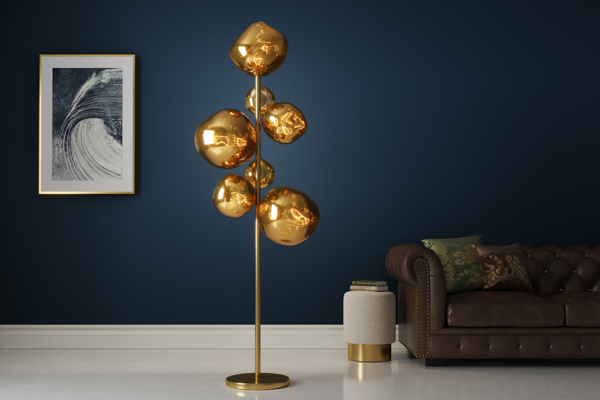 Stehleuchte LIQUID DIAMOND 170cm 7 Glasschirme Stahlgestell gold