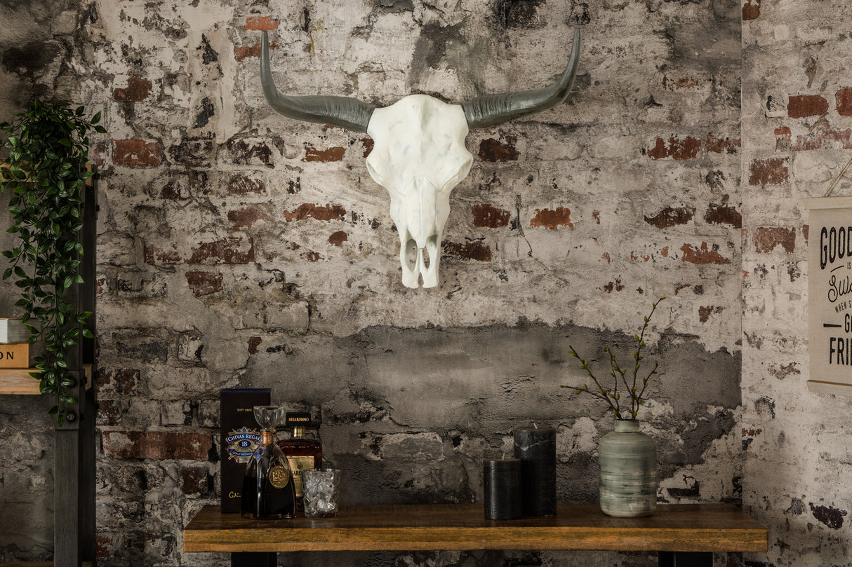 Wanddeko Totenkopf EL TORO 70cm Aluminium weiß schwarz