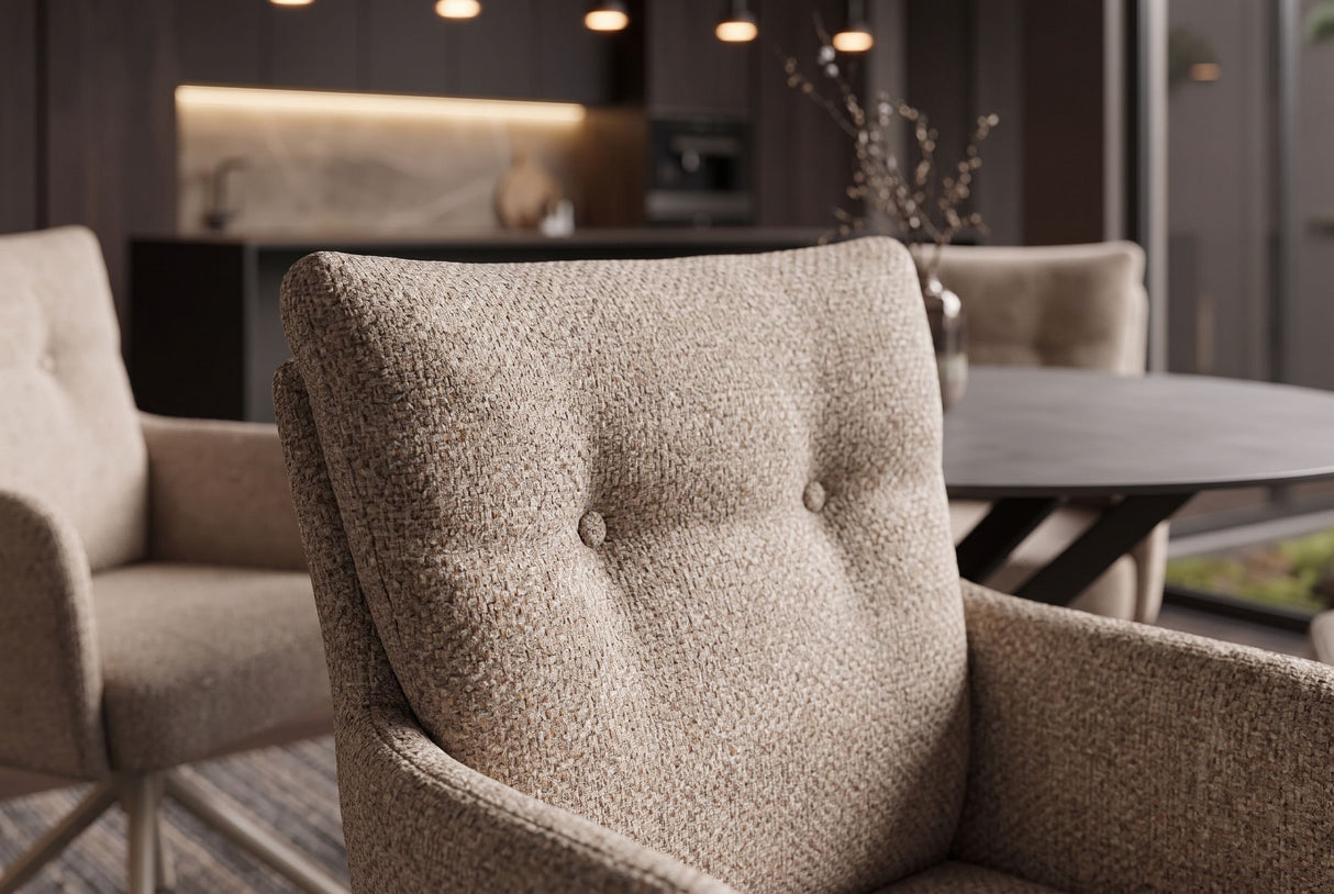 Swivel chair BIG GEORGE 360° rotatable w/ armrests spring core textured fabric beige