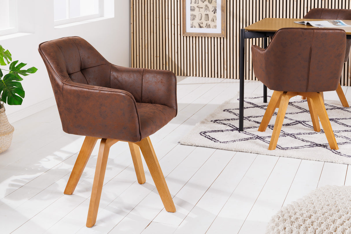 Swivel chair LOFT 180° with armrests microfibre antique brown