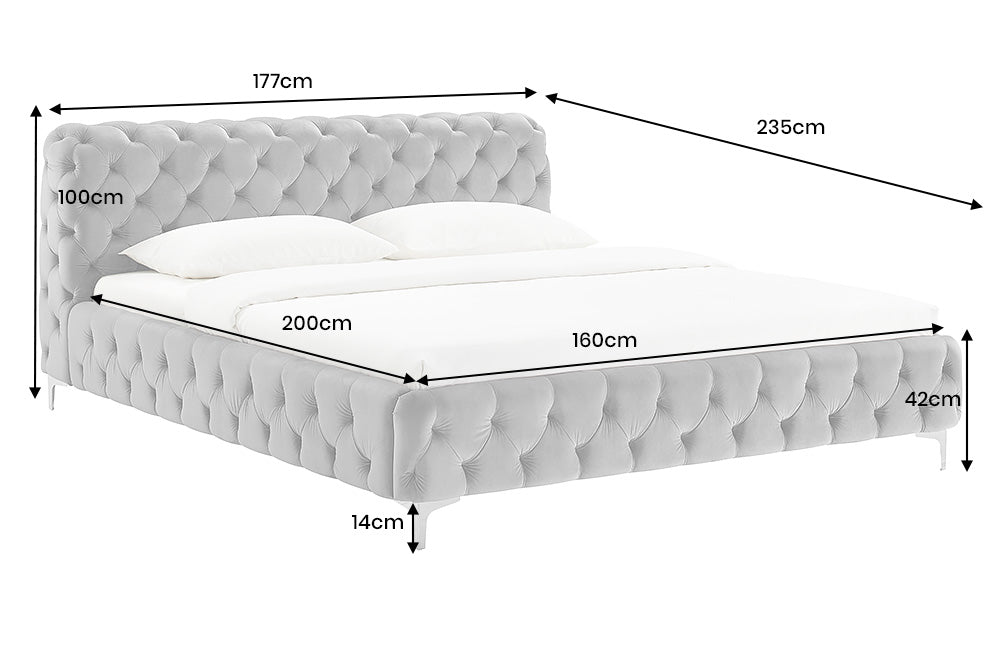 Bed MODERN BAROCK 160x200cm velvet grey in chesterfield style in baroque style