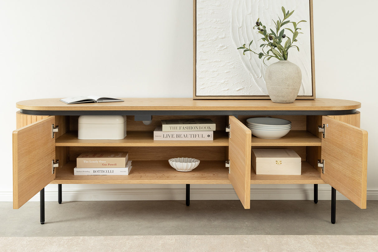 TV-Board ATELIER 160cm natural oak wood look w/ black legs