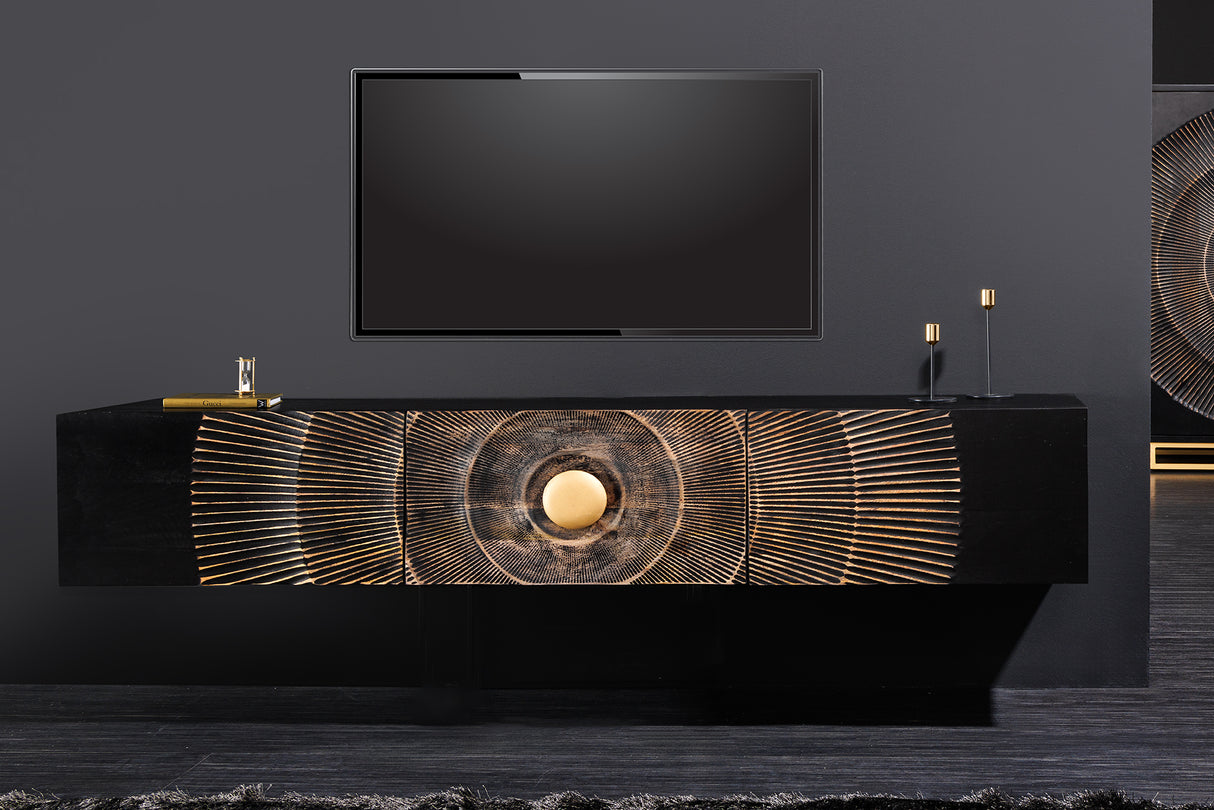 TV-Board GOLDEN SUNSET 160cm 3D hängend Mangoholz schwarz