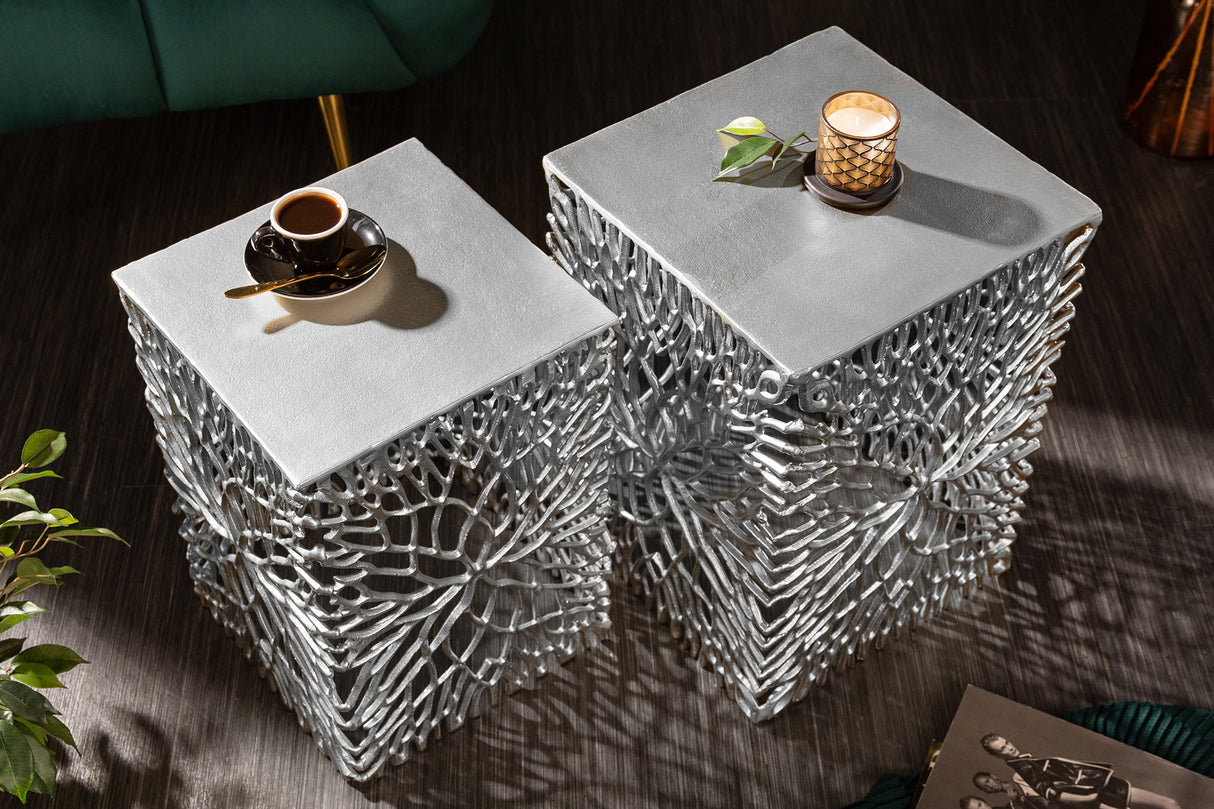 Beistelltisch LEAF 40-45cm 2er Set silber