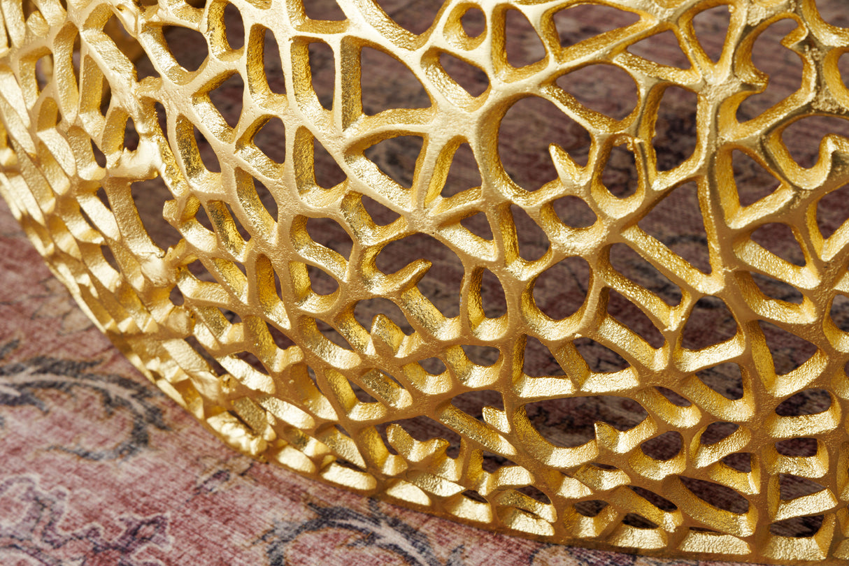 Coffee table LEAF 75cm gold with acacia wood plate
