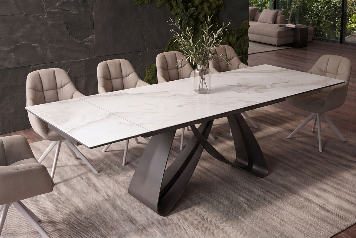 Dining table INFINITY 180-220-260cm extendable ceramic marble look white