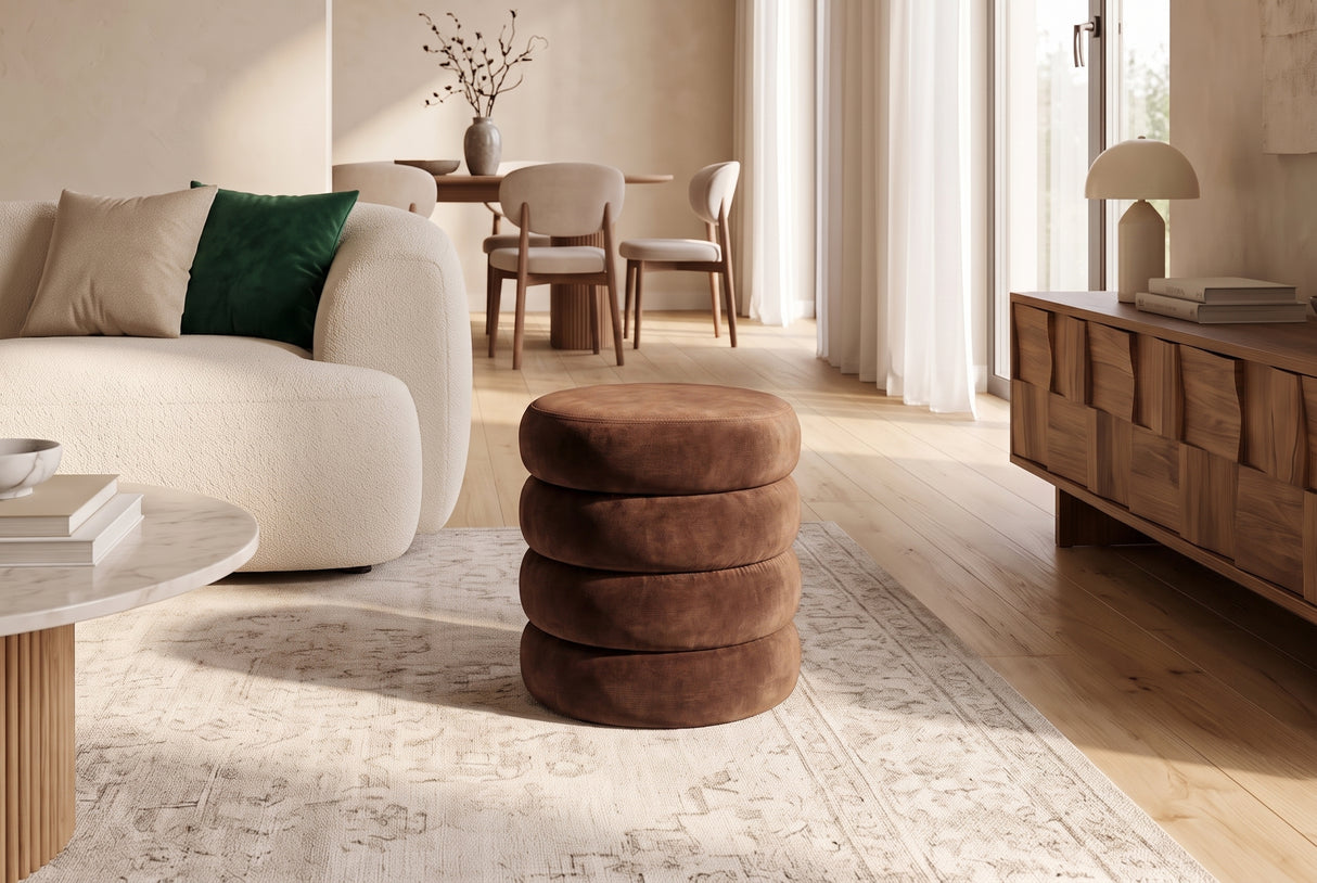 Hocker VOGUE 40cm rund gepolstert mit Stauraum Samt rostbraun