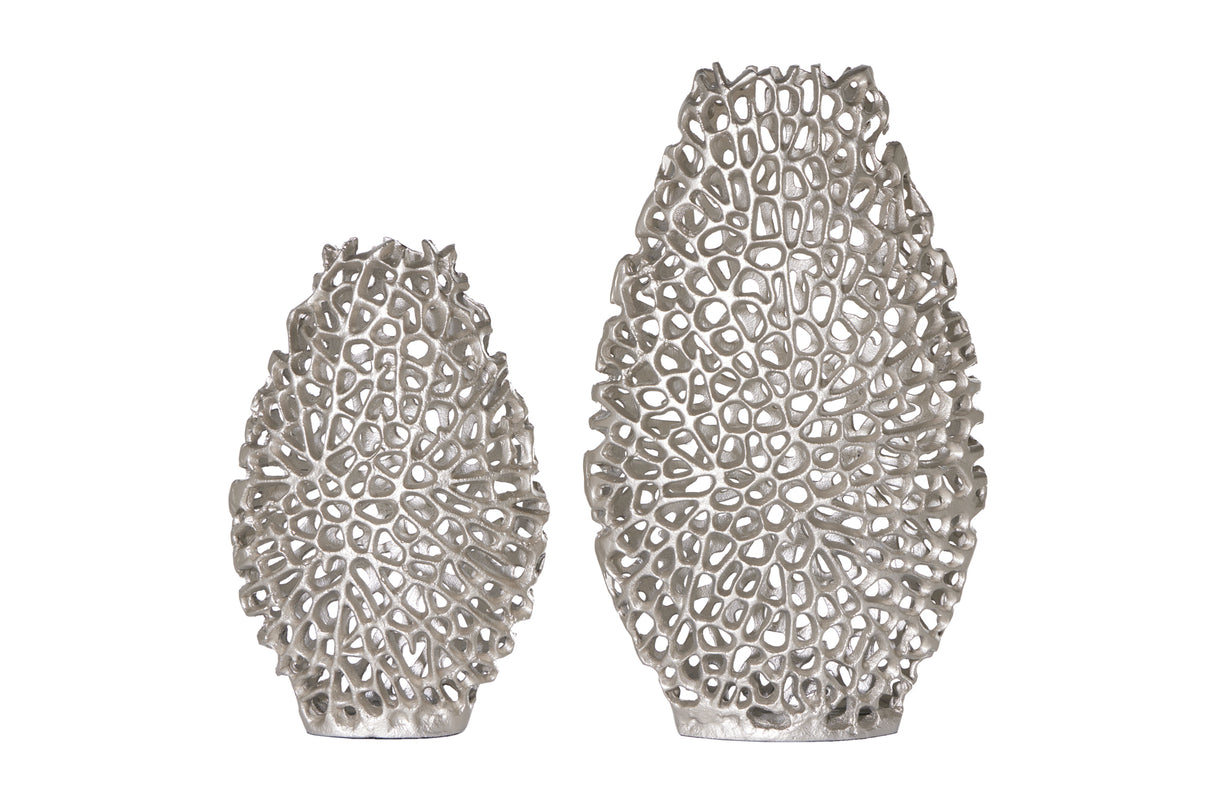 Vase ABSTRACT LEAF 30+40cm set of 2 silver