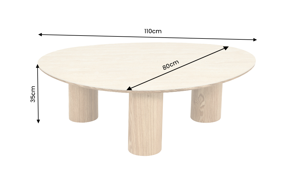 Couchtisch ORGANIKO 110cm Keramik-Optik Natur mit Eichenholz-Optik Gestell