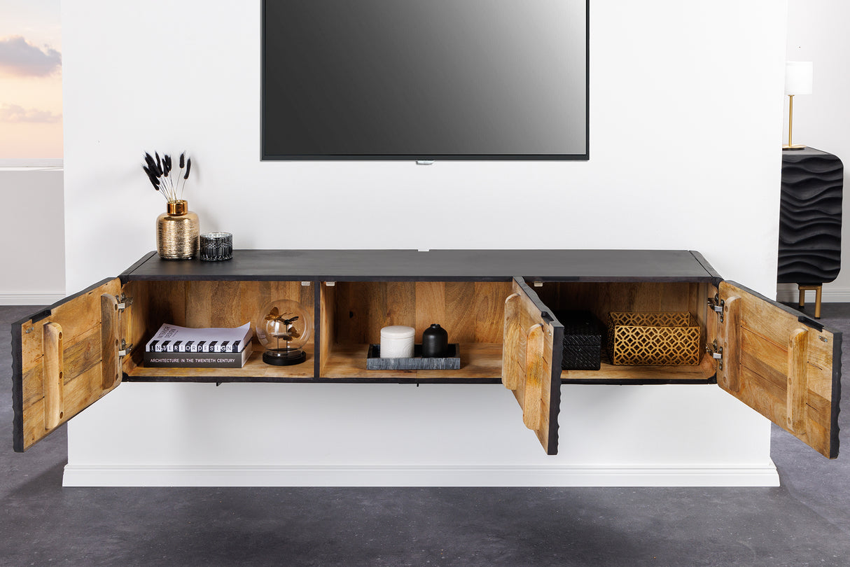 TV-Board WAVE 160cm hängend Mangoholz schwarz