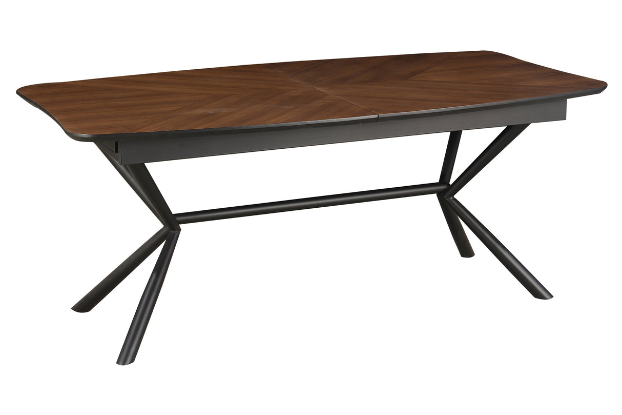 Dining table GRANDEZZA 180-270cm extendable natural walnut look w/ black metal frame