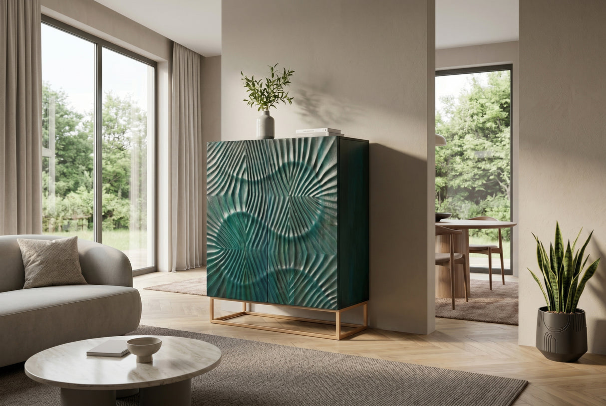 Highboard SCORPION 120cm 3D mango wood turquoise gold