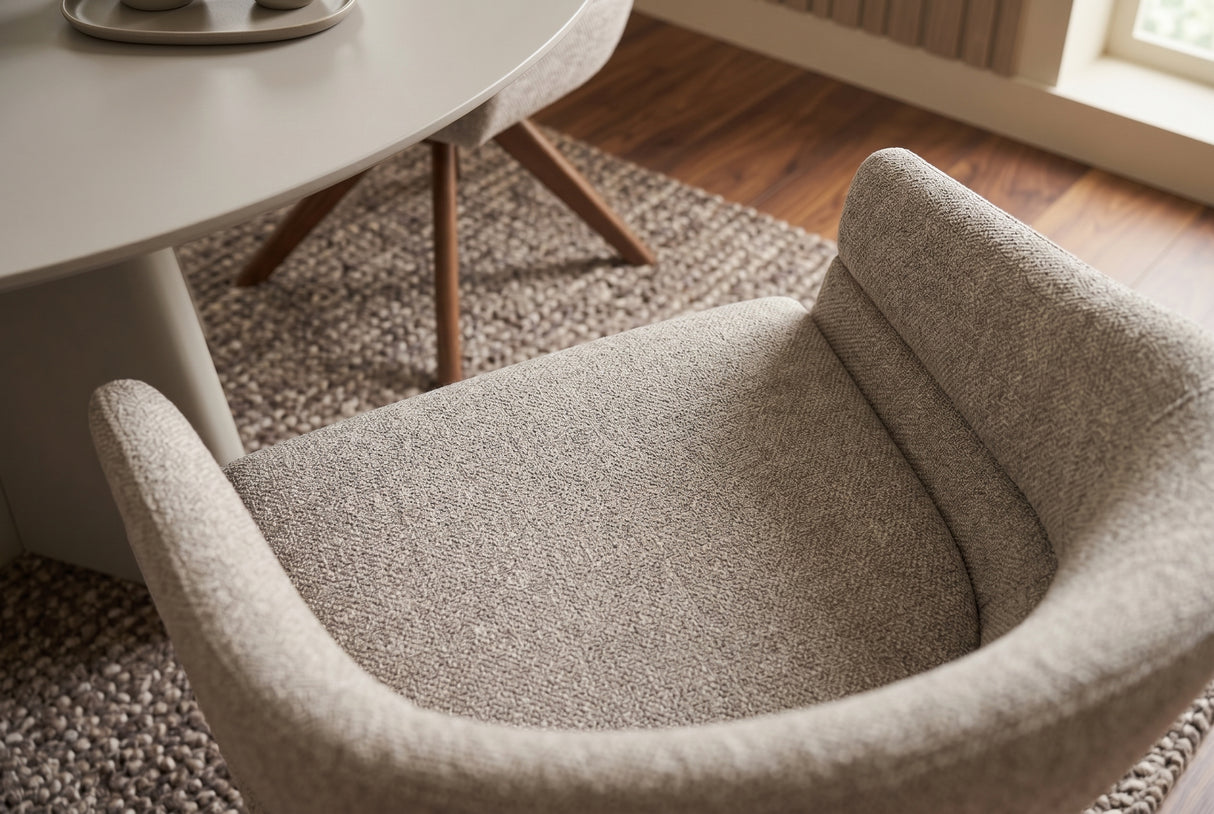 Swivel chair ORGANIKO 180° auto-return w/ armrests textured fabric taupe beige brown